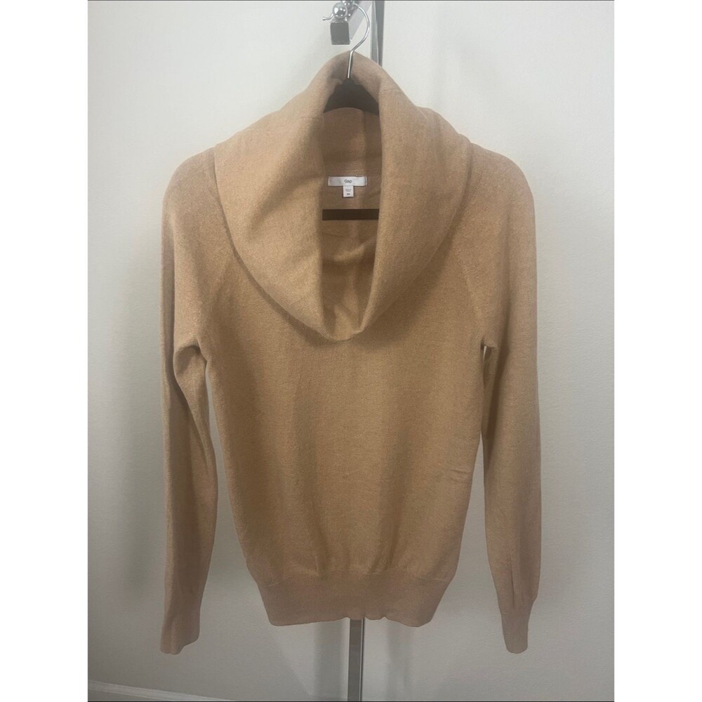 GAP Camel Cowl Neck Cotton and Rabbit Hair Sweater Natural Fibers Quiet Luxury - Picture 2 of 5